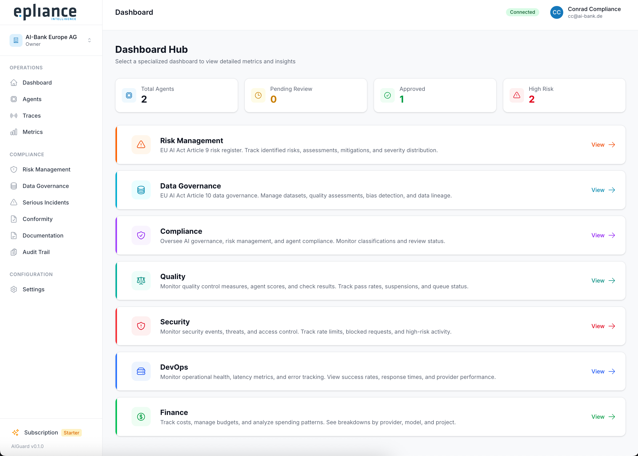 enodAI – EU AI Act Compliance Dashboard